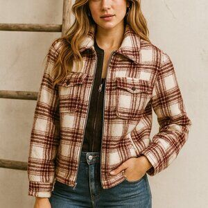 Avec Les Filles Plaid Full Zip Shacket NWT Size Small